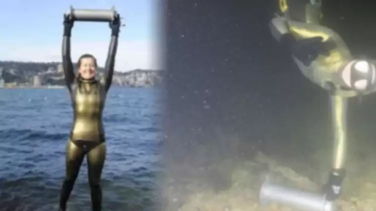Milli sporcu Birgül Erken'den boğazda tüpsüz dalış rekoru