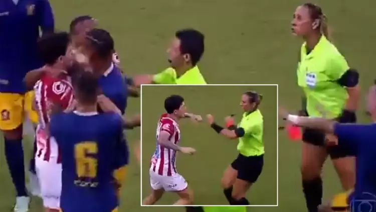 Brezilya'da kırmızı kart gören futbolcu kadın hakemin üzerine yürüdü