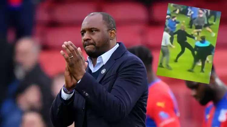 Crystal Palace teknik direktörü Patrick Viera Everton taraftarına tekme attı