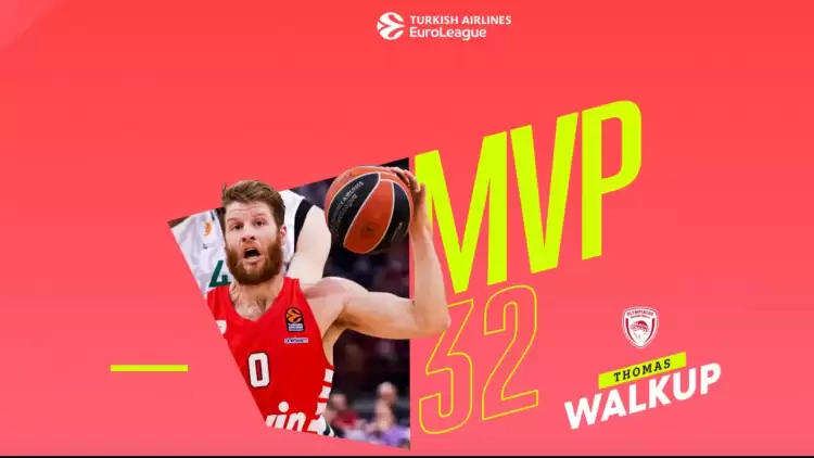 THY EuroLeague'de 32. Haftanın MVP'si Olympiakos'tan Thomas Walkup Seçildi
