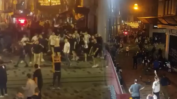 Taksim'de Galatasaray - Bayern Münih taraftarı olay çıkardı! Sandalyeler havada uçuştu