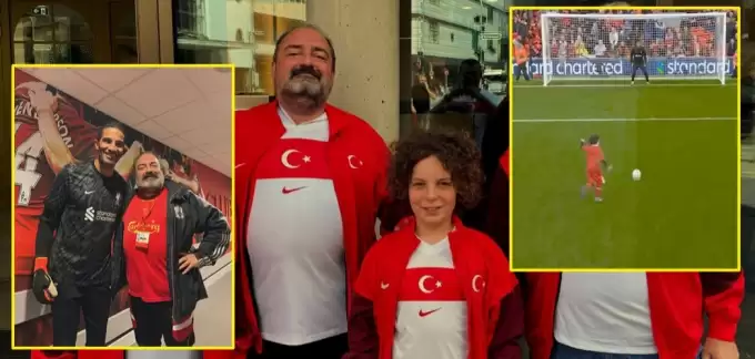 Nevzat Aydın ve oğlu, Liverpool - Chelsea maçının devre arasında ünlü kaleciye penaltı attı