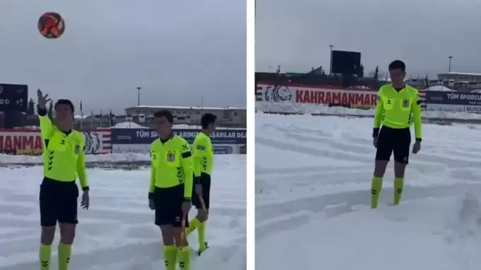 Maç için sahaya giden hakemler gördükleri manzara karşısında şoke oldu