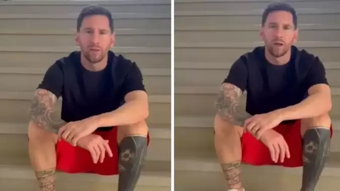 Messi daha önce böyle görmediniz! Merdivene oturup özür videosu çekti