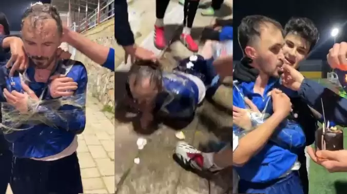 Böyle doğum günü kutlaması görülmedi! Takım arkadaşları koli bandıyla bağlayıp...