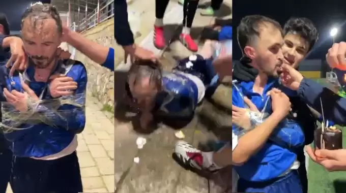 Böyle doğum günü kutlaması görülmedi! Takım arkadaşları koli bandıyla bağlayıp...